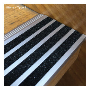 Aluminium Stair trim with 4 black carborundum strip inserts (Mill Finish)