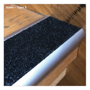 Aluminium Stair trim with 1 solid black carborundum insert (Matte Silver)