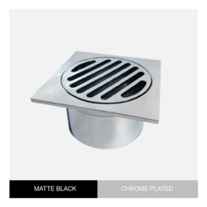 Brass Chrome Plated Square Floor Grate (Watermarked) 80mm dia outlet - long collar
