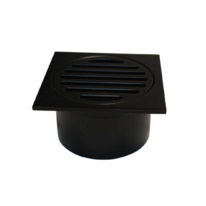 Matte Black Square Floor Grate (Watermarked) - 80mm dia outlet - long collar